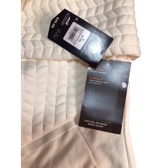 AVIA Womens Size Medium 8-10 White Quilted Full Zip Pockets Mixed Media Jacket - Picture 6 of 10